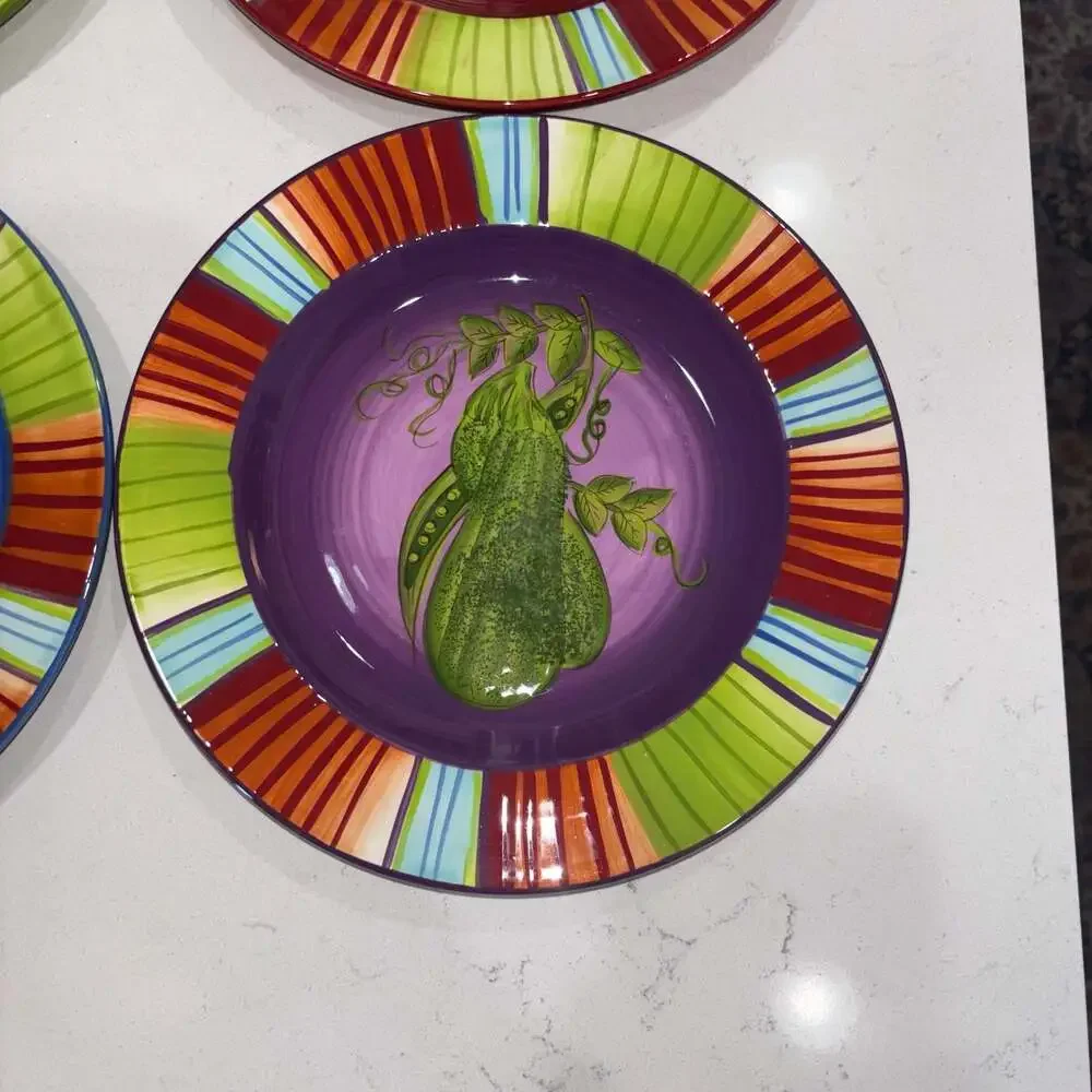 Laurie Gates Market Garden Set of 4 Assorted Vegetable Dinner Plates
